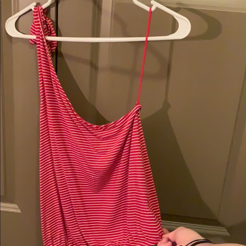 One shoulder stripped tank, tight on the bottom